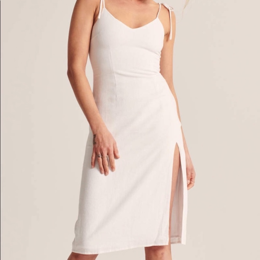Abercrombie and Fitch white linen blend midi dress